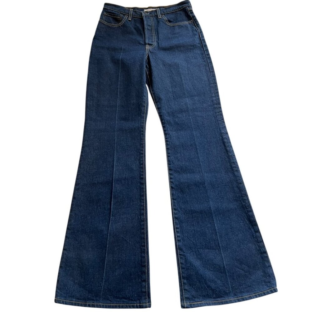 Levi's Premium Women's Ribcage Jeans Dark Blue Button Fly Boot Cut 29x33 Big "E"